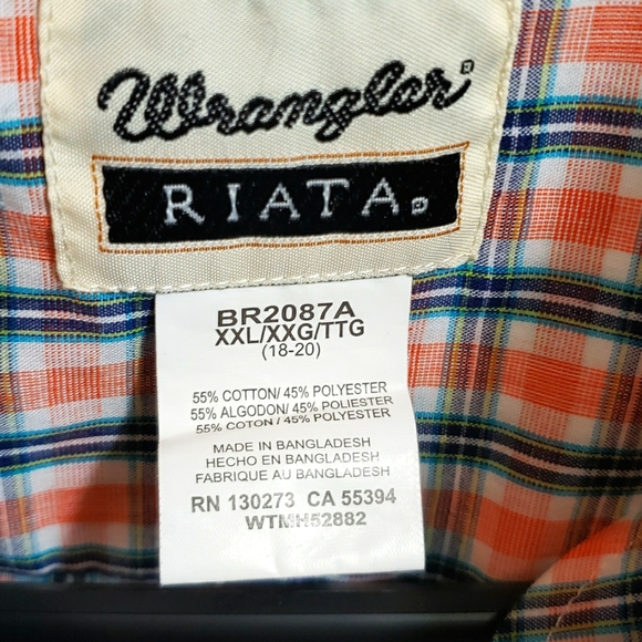 WRANGLER Riata Red & Navy Plaid SS Button Down Western Shirt Boys XXL (18-20) - Picture 3 of 5